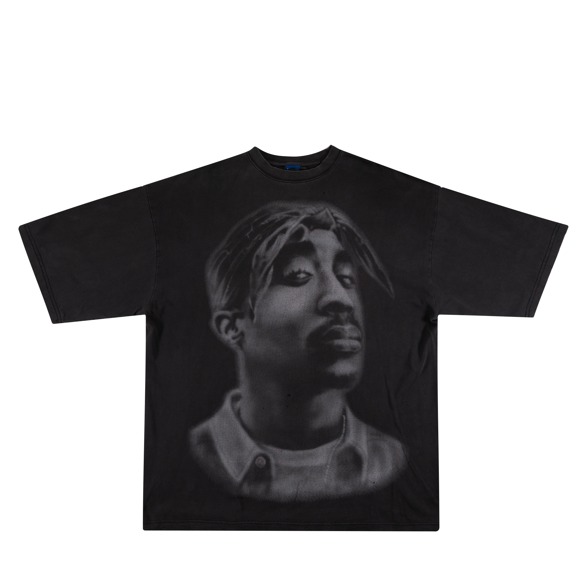 Tupac Shakur Airbrush Face Graphic Tee Black-PLUS