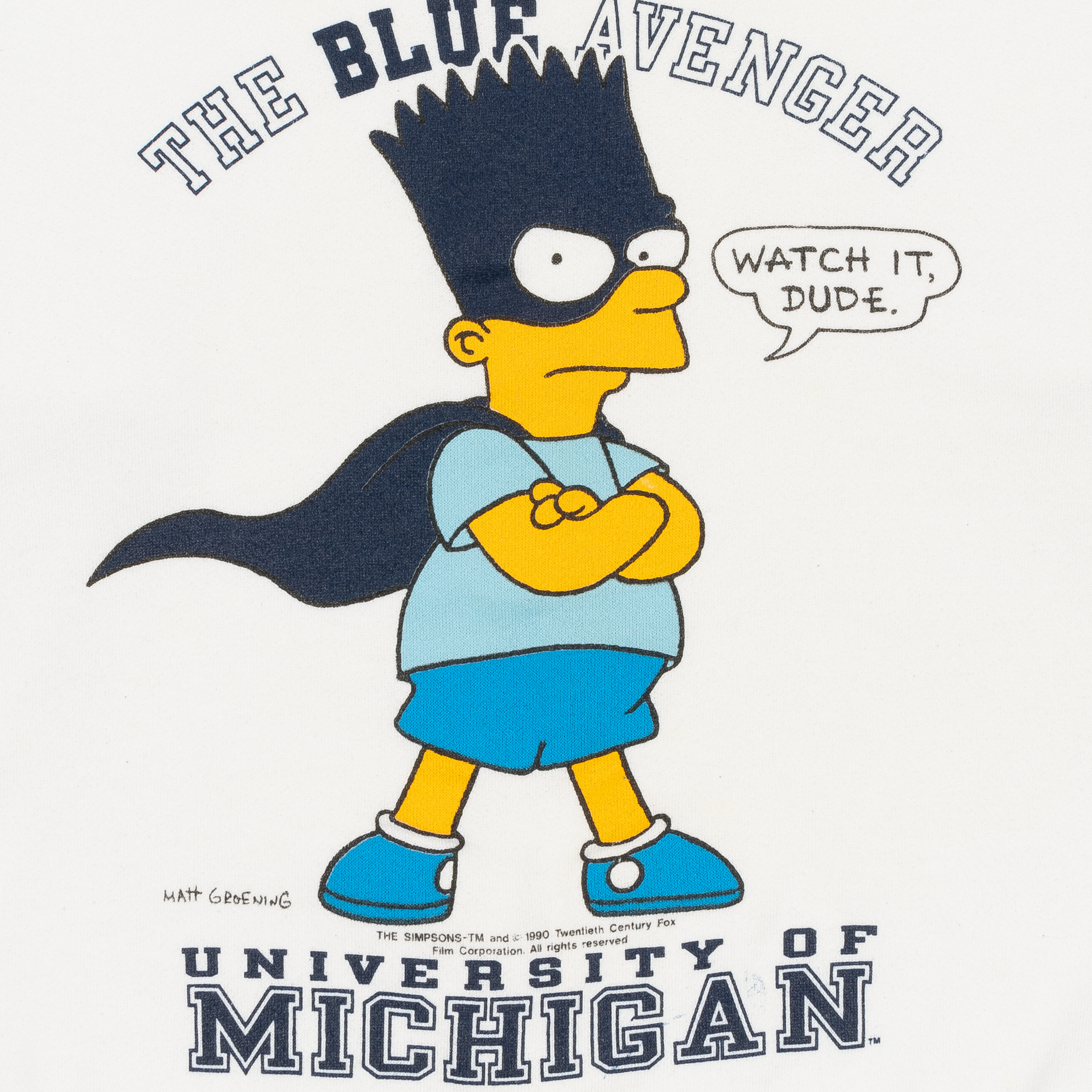 Bart "The Blue Avenger" University of Michigan 1990 Crewneck White-PLUS