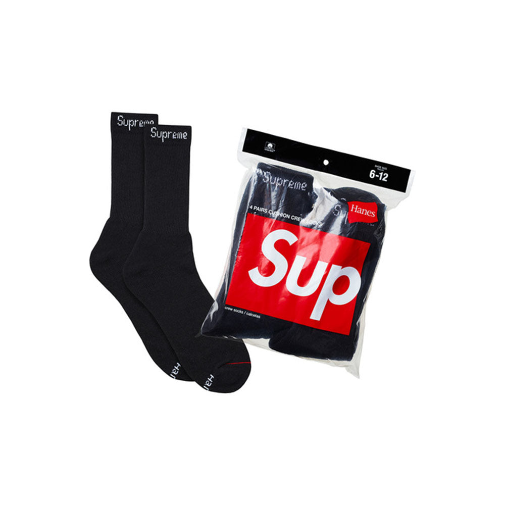 Supreme Hanes Crew Socks (4 Pack) Black-PLUS