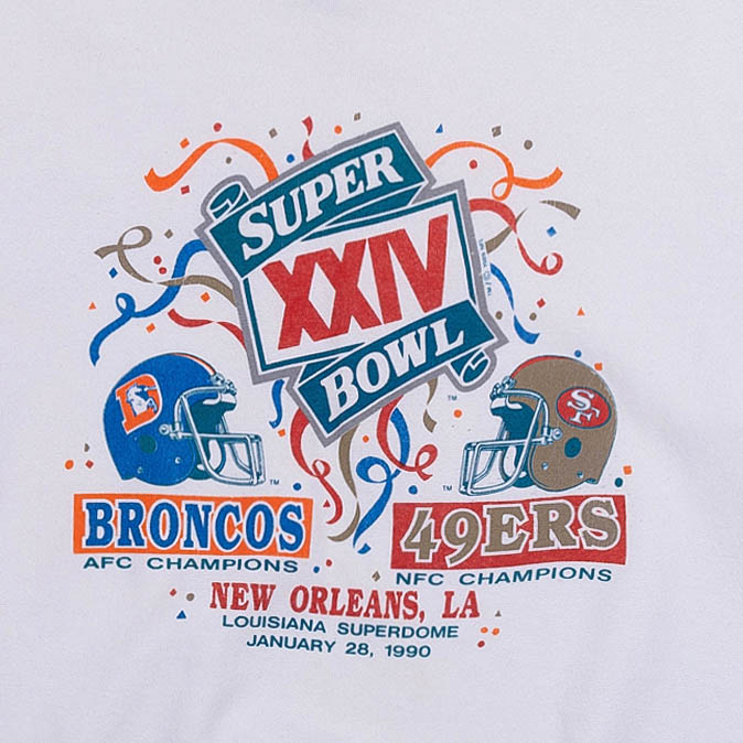 Broncos VS 49ers Super Bowl XXIV 1990 NFL Crewneck White-PLUS