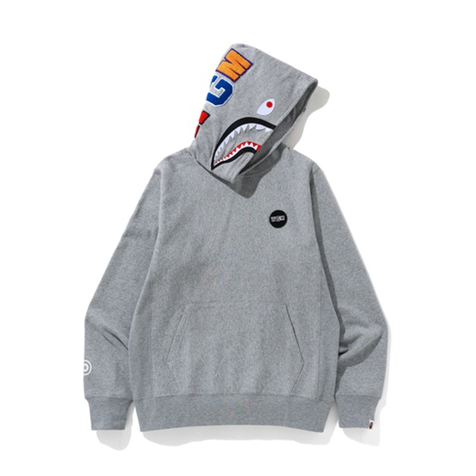 BAPE Shark Emblem Pullover Hoodie Grey-PLUS