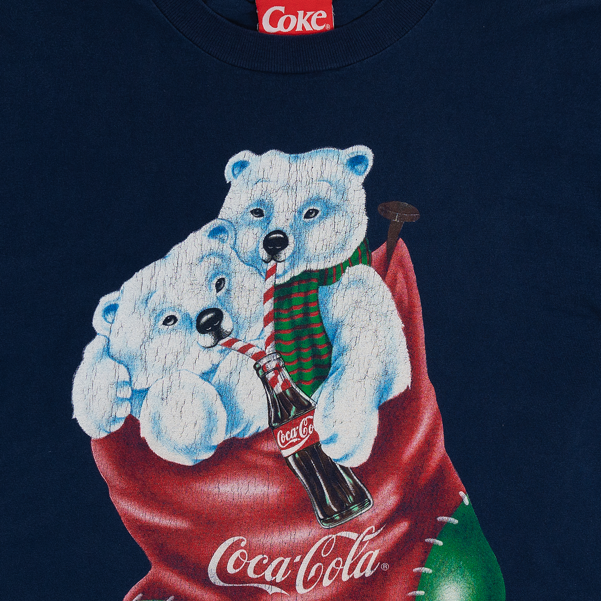 Coca Cola Polar Bear In Stocking 1995 Tee Navy-PLUS