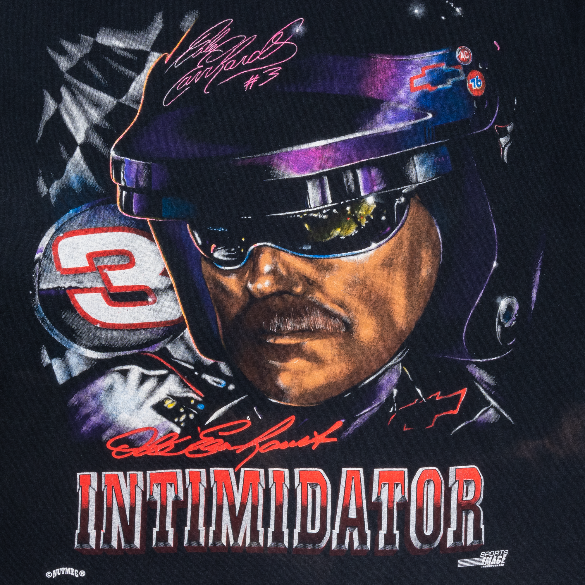 Dale Earnhardt Big Face Indimidator Nutmeg 90s Racing Tee Black-PLUS