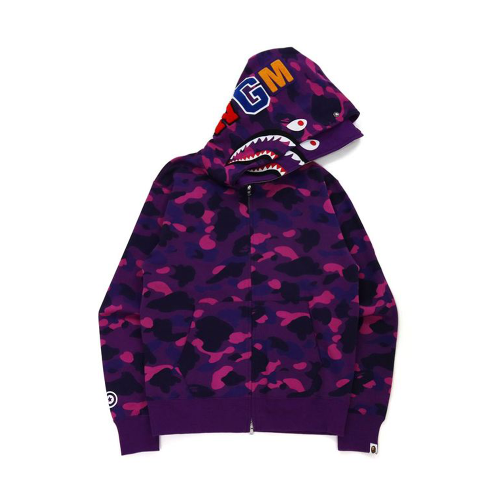 Bape Color Camo Shark Wide Fit Full Zip Double Hoodie Purple-PLUS