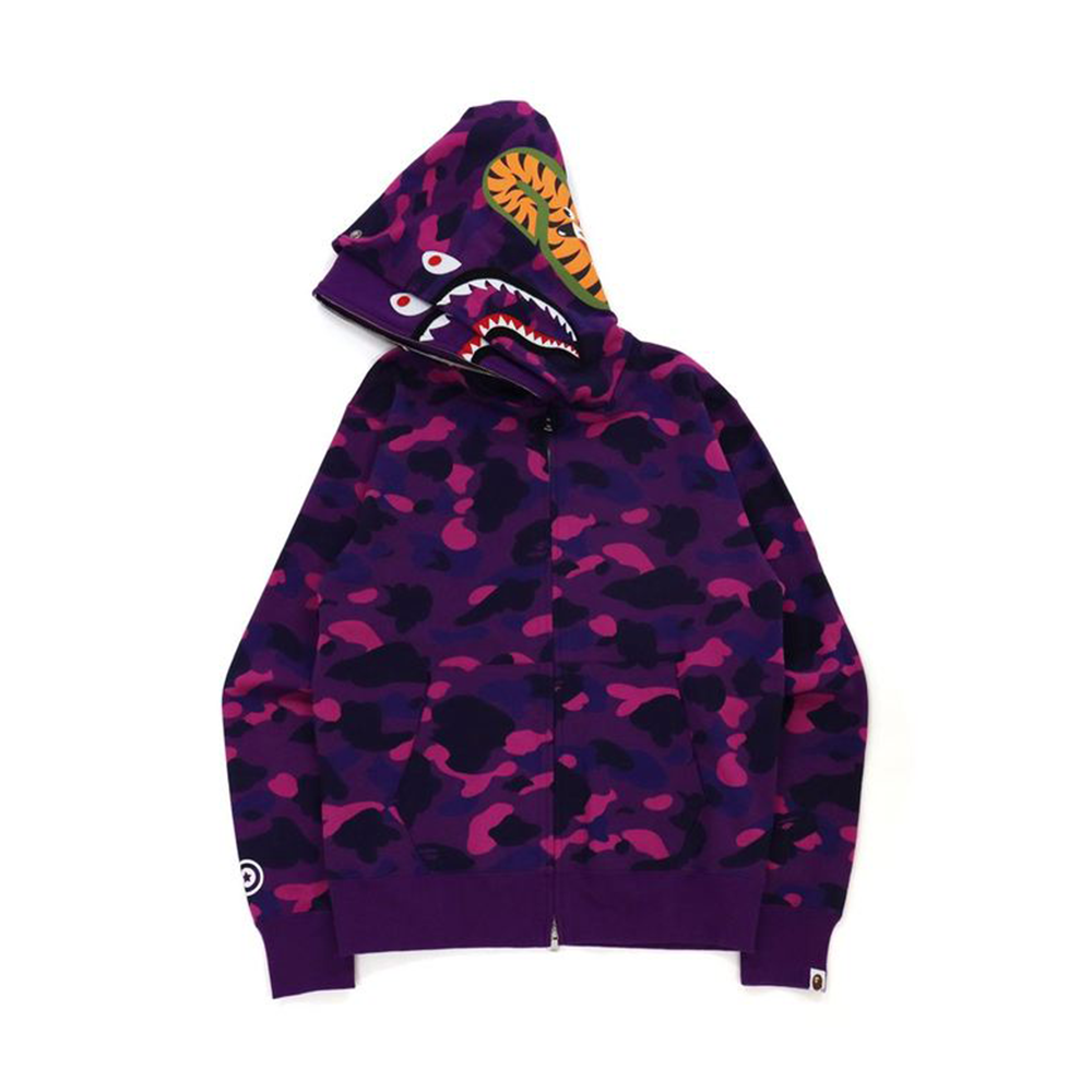 Bape Color Camo Shark Wide Fit Full Zip Double Hoodie Purple-PLUS