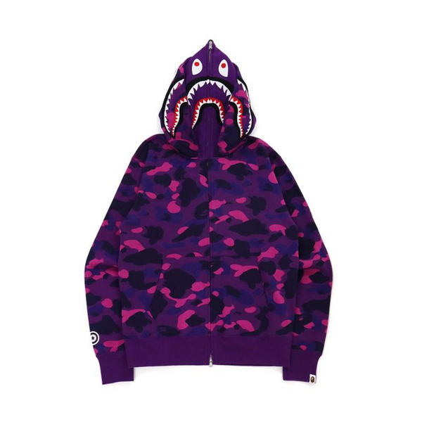 BAPE Color Camo Shark Wide Fit Full Zip Double Hoodie Purple