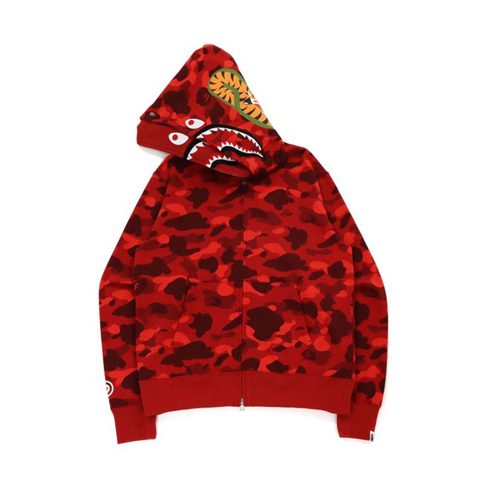 BAPE Color Camo Shark Wide Fit Full Zip Double Hoodie Red-PLUS