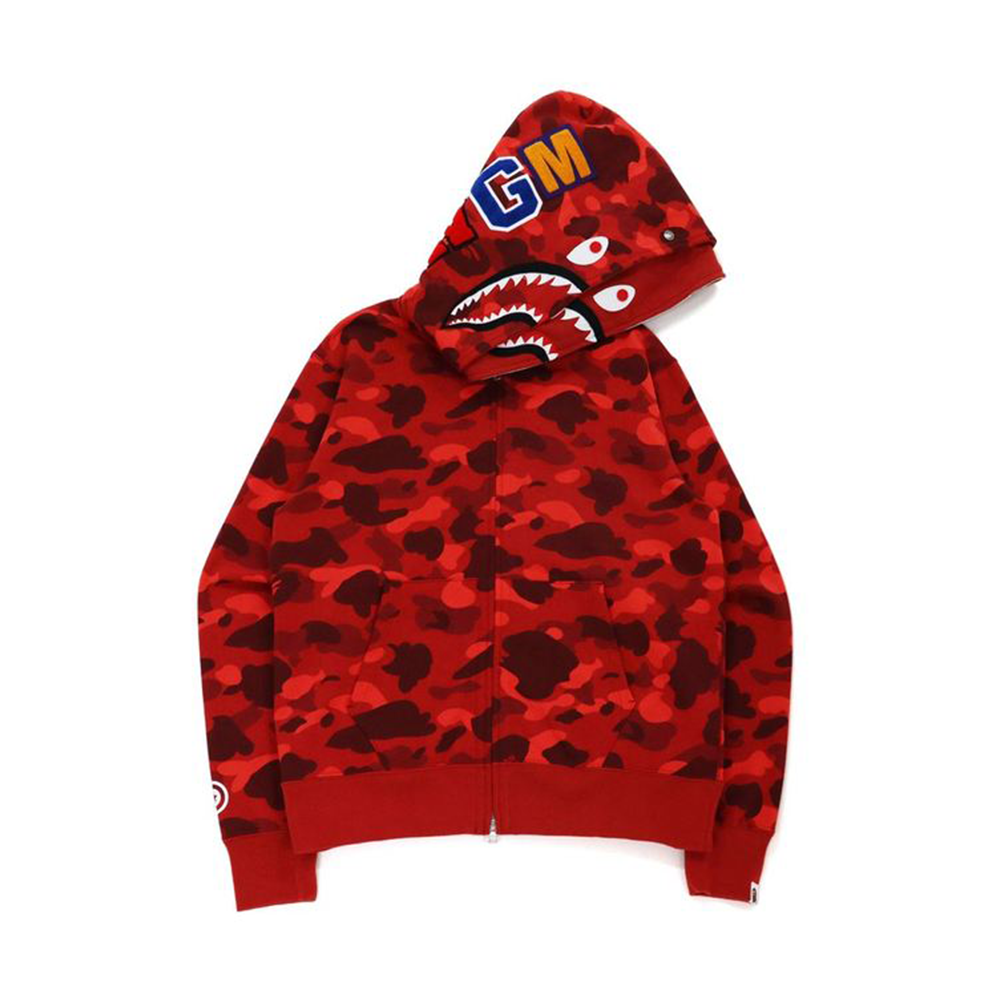 BAPE Color Camo Shark Wide Fit Full Zip Double Hoodie Red-PLUS