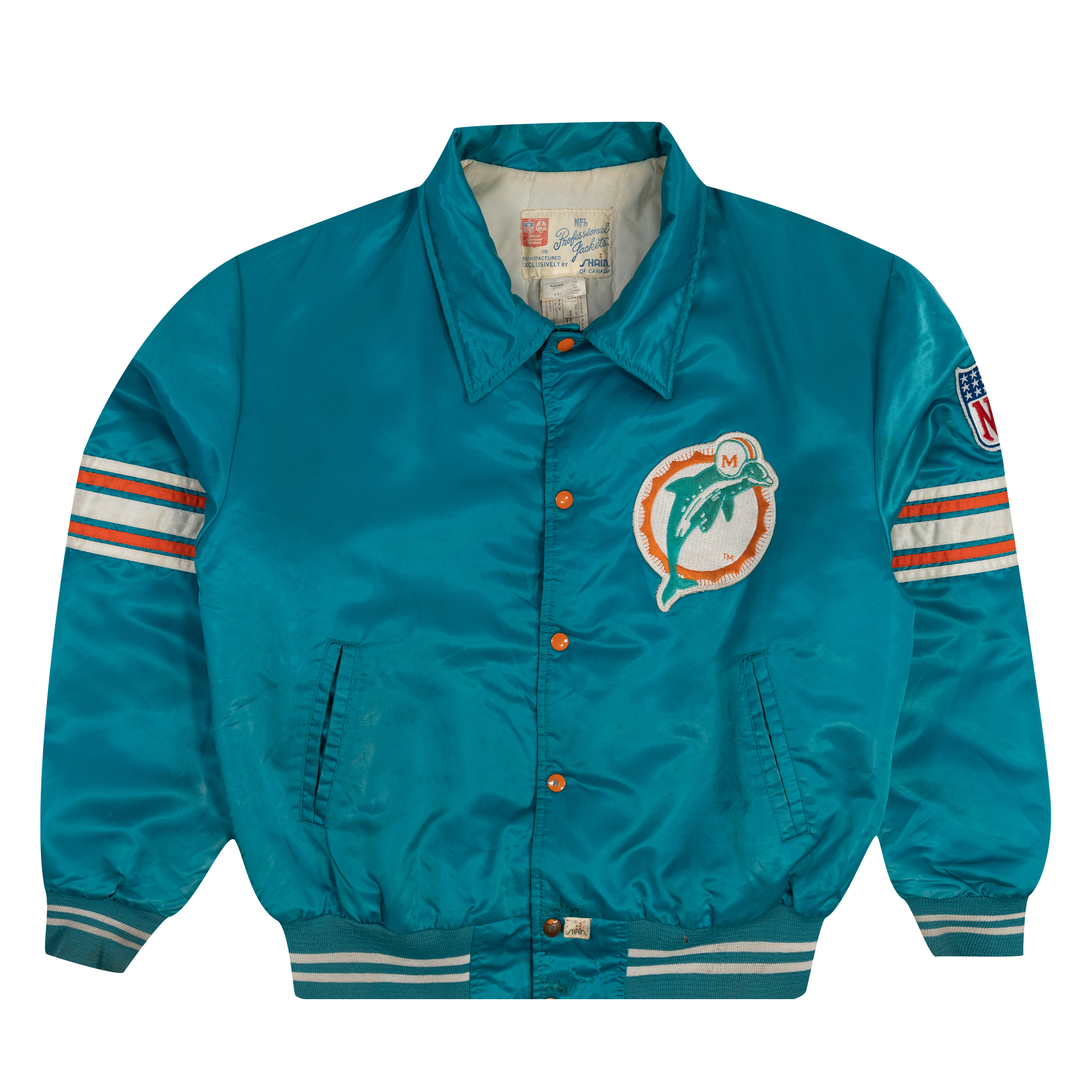 Miami Dolphins Collared 90s NFL Team Varsity Jacket Turquoise-PLUS