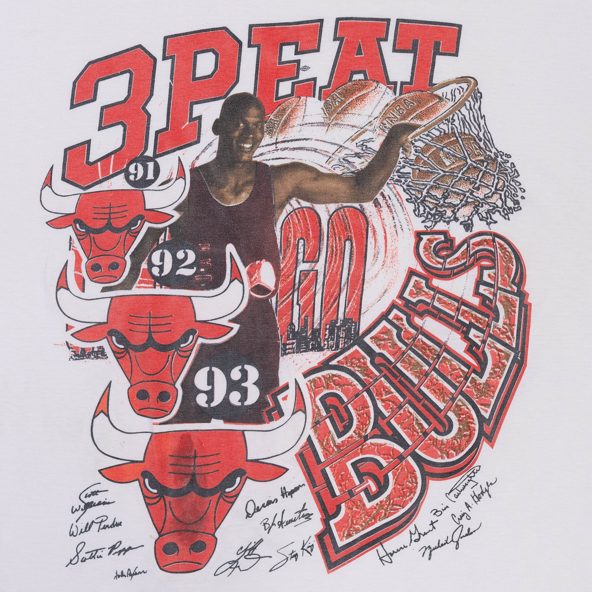 Michael Jordan "3 Peat Bulls" NBA Tee White-PLUS