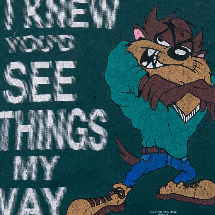 Taz Looney Tunes "I Knew You'd See" 1995 Tank Top Green-PLUS