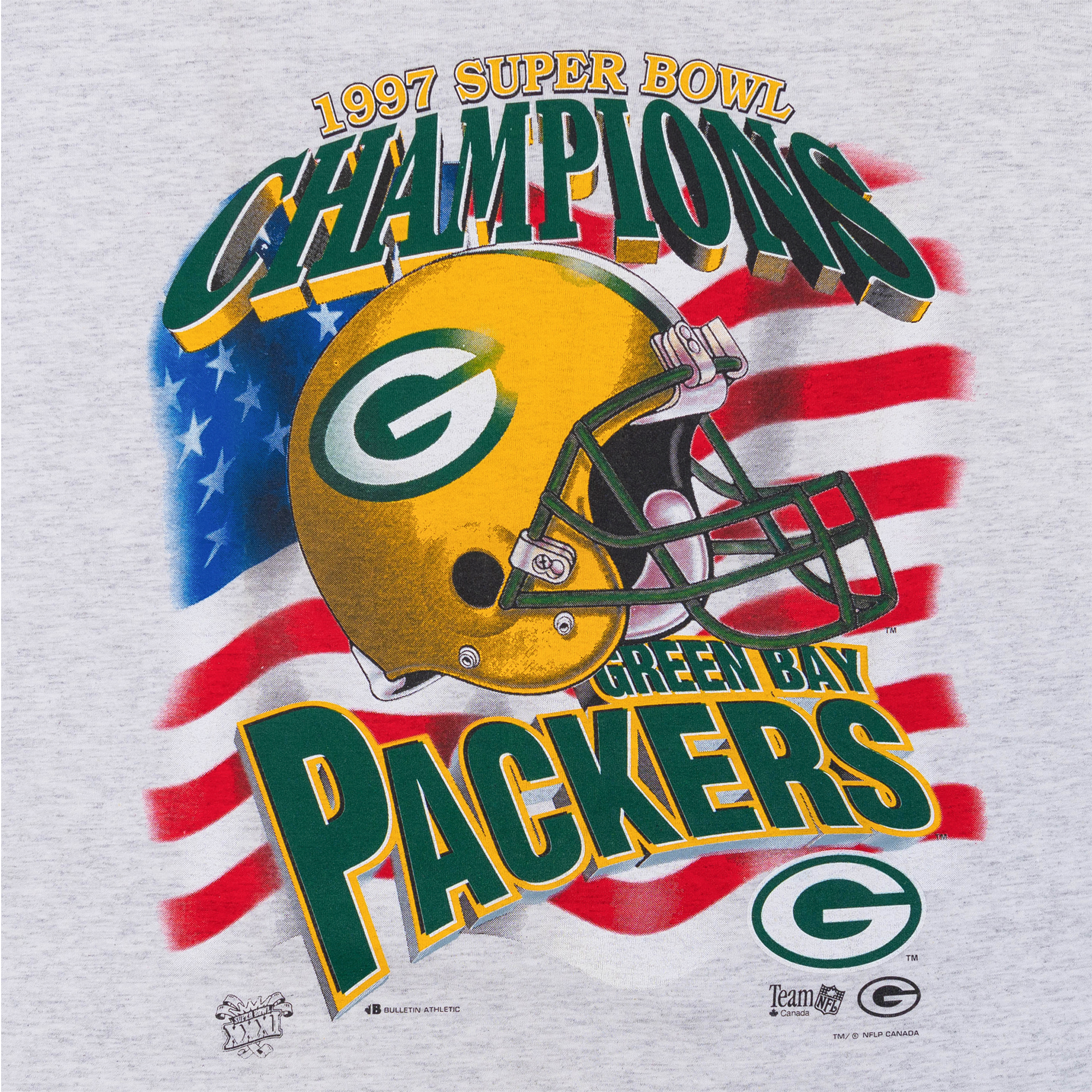 Green Bay Packers 1997 Champs Bulletin Athletics NFL Tee Grey-PLUS