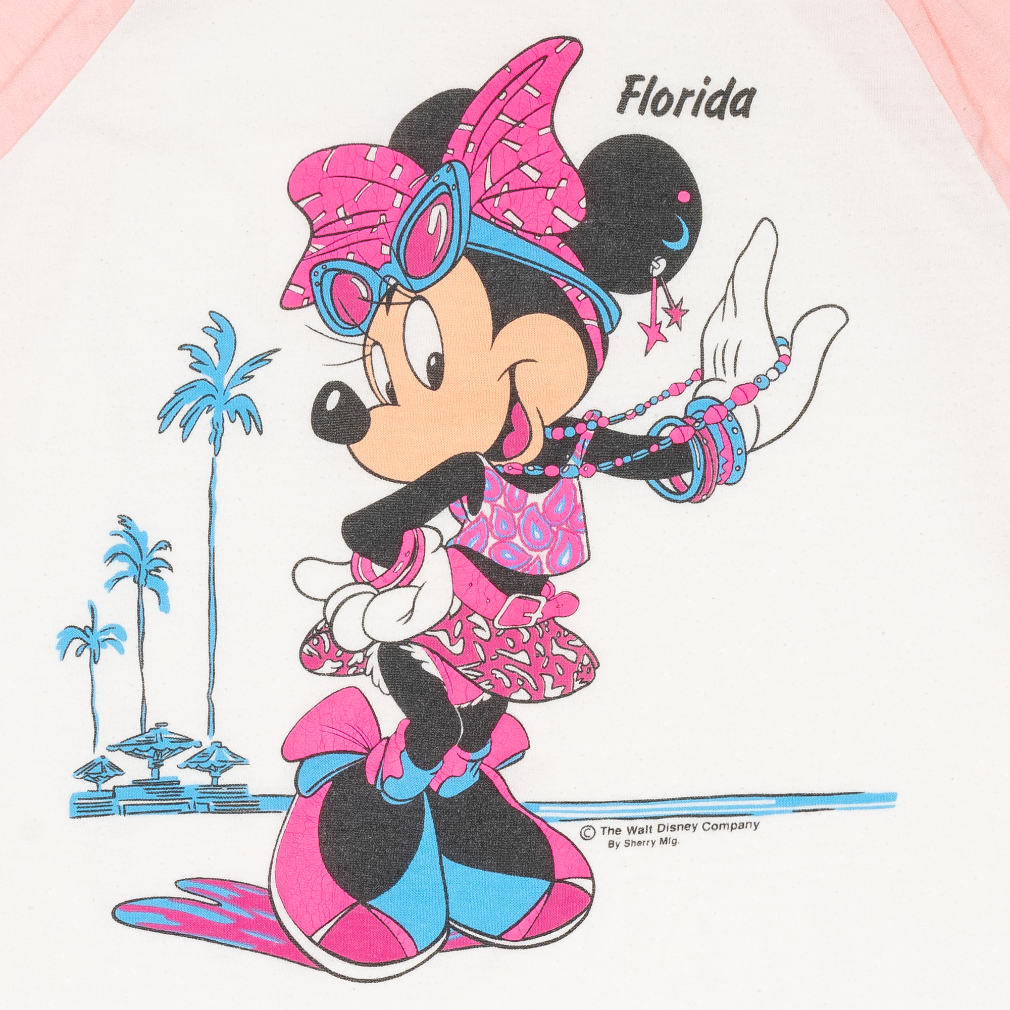 Minnie Mouse Florida Two Tone 3/4 Sleeve 80s Tee White-PLUS