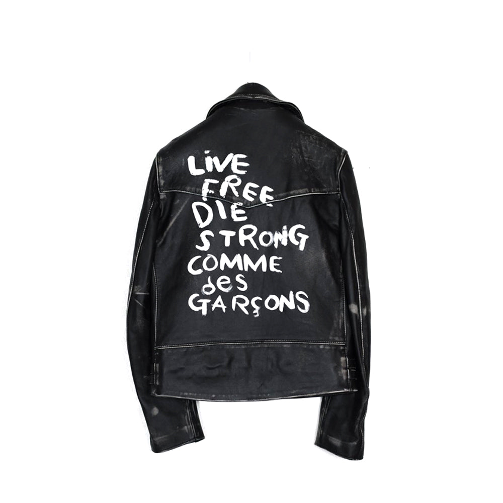 Comme Des Garcons Lewis Leather "Live Free Die Strong" Leather Jacket-PLUS