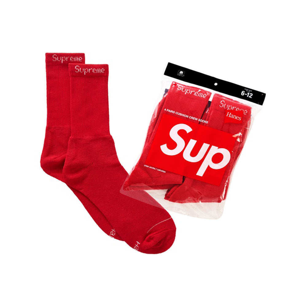 Supreme Hanes Crew Socks (4 Pack) Red-PLUS